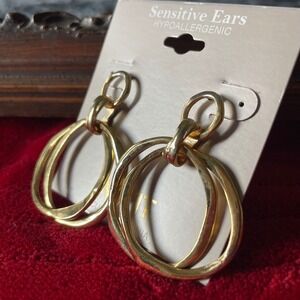 Mixit Gold Tone Double Hoop Drop Earrings Hypoallergenic Sensitive Ears NEW